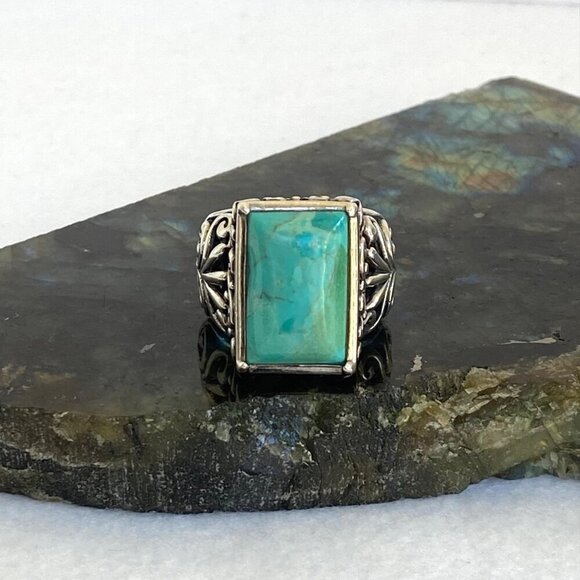 BARSE Sterling Silver 925 Heavy Chunky Scrollwork Turquoise Cabochon Ring Sz 8.5 - Picture 3 of 16